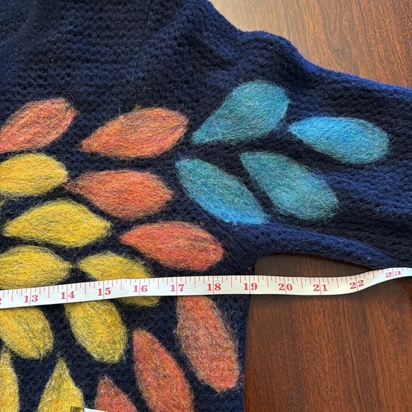 Anthropologie troubadour 100% Wool Bloom Navy Sweater - Picture 7 of 9